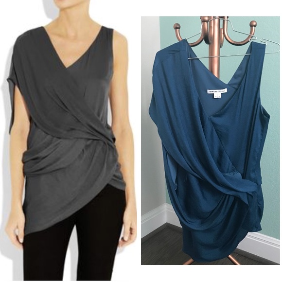 Helmut Lang Tops - Helmut Lang teal drape silk tunic top